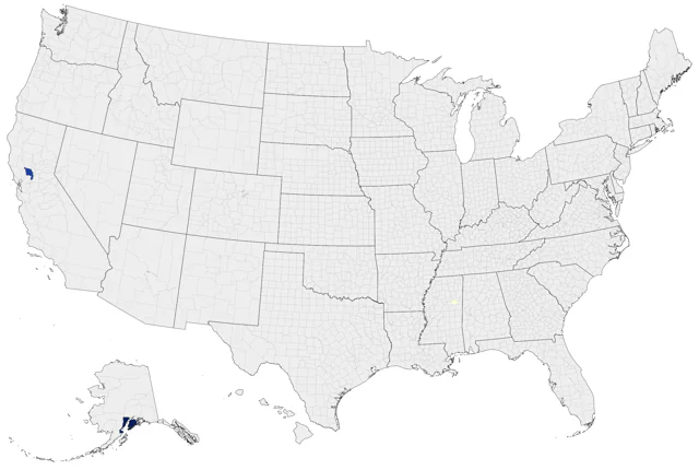 Citrine Wagtail county map