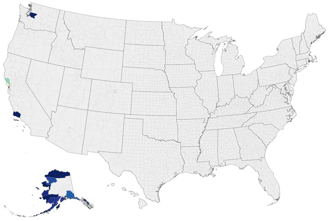 Crested Auklet county map
