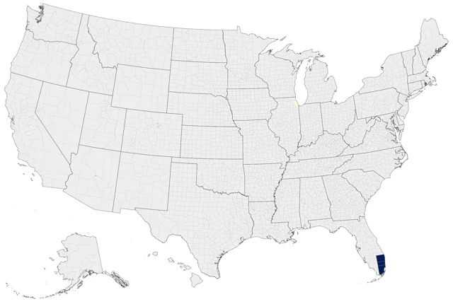 Crimson-fronted Parakeet county map