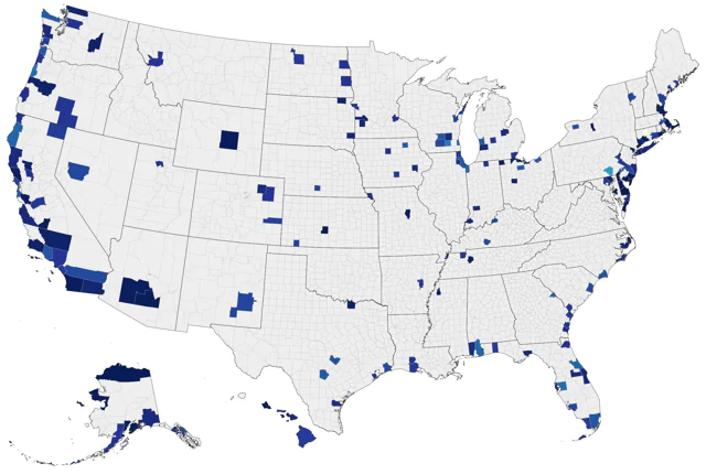 Curlew Sandpiper county map