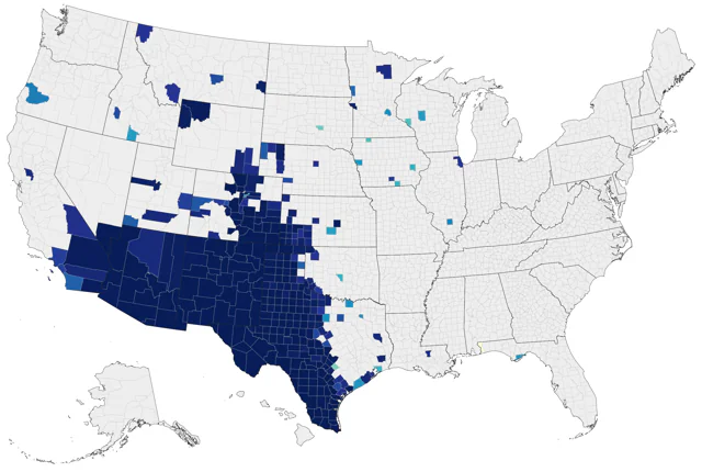 Curve-billed Thrasher county map