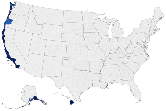 Flesh-footed Shearwater county map