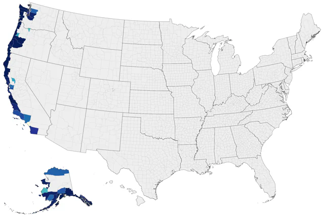 Fork-tailed Storm-Petrel county map