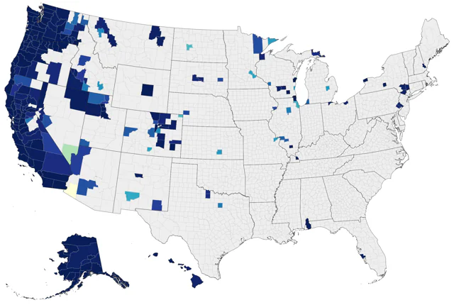 Glaucous-winged Gull county map