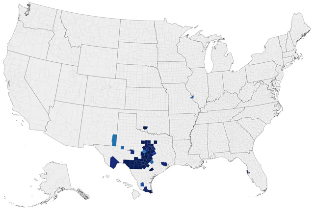 Golden-cheeked Warbler county map