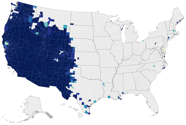 Gray Flycatcher county map
