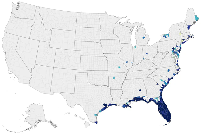 Gray Kingbird county map