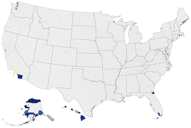 Gray-tailed Tattler county map