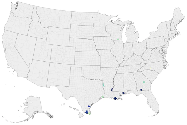 Green-breasted Mango county map