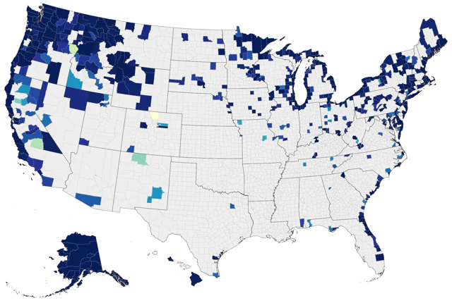 Harlequin Duck county map
