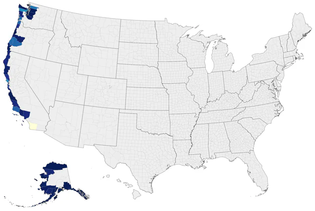Horned Puffin county map