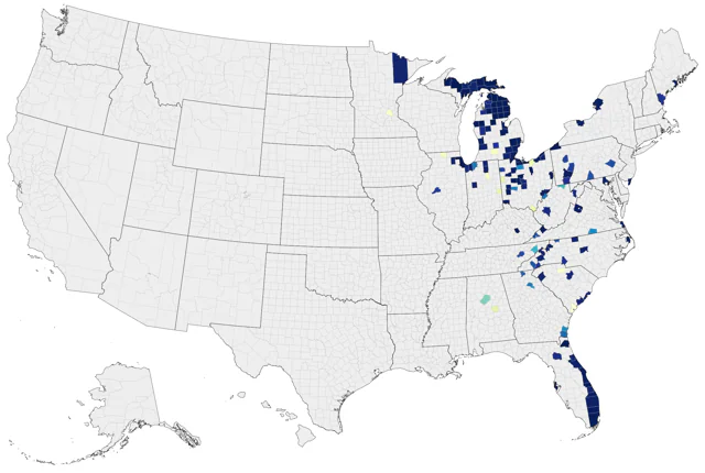 Kirtland's Warbler county map