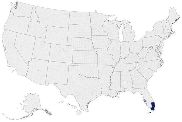 La Sagra's Flycatcher county map