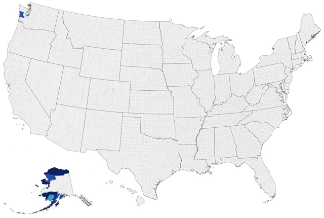 Least Auklet county map