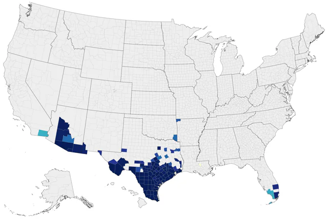 Least Grebe county map