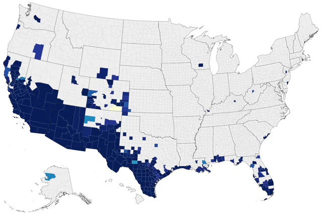 Lesser Nighthawk county map