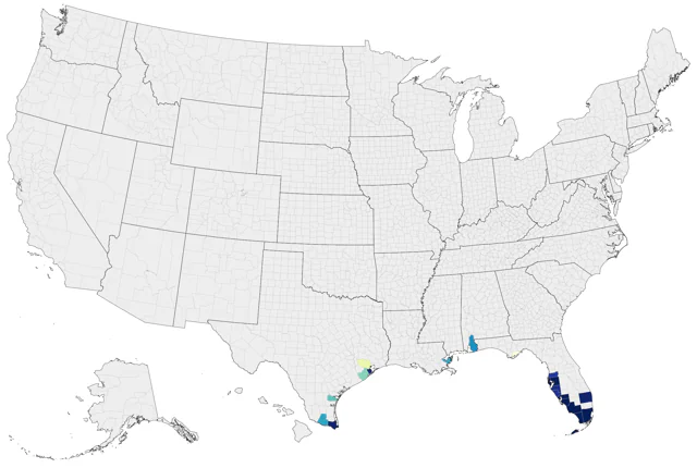 Mangrove Cuckoo county map