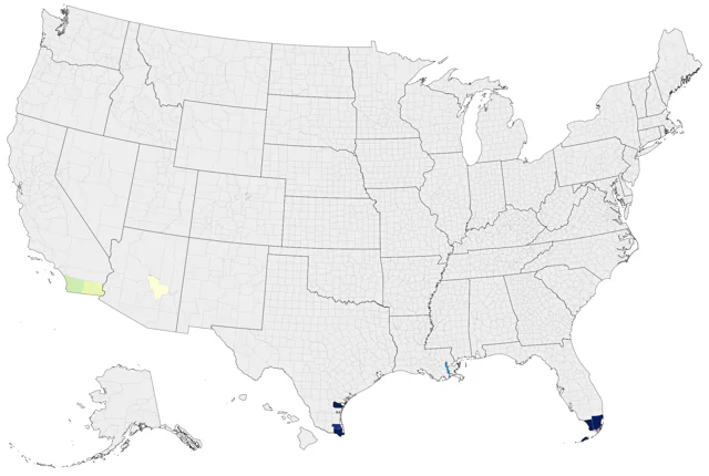 Mangrove Yellow Warbler county map