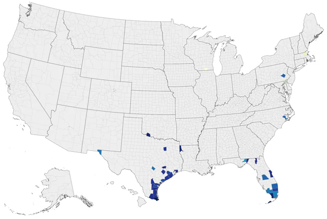 Masked Duck county map