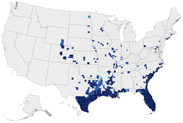 Mottled Duck county map