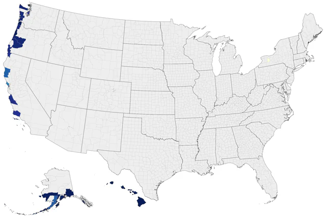 Mottled Petrel county map
