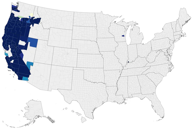Mountain Quail county map