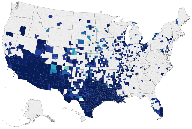 Neotropic Cormorant county map