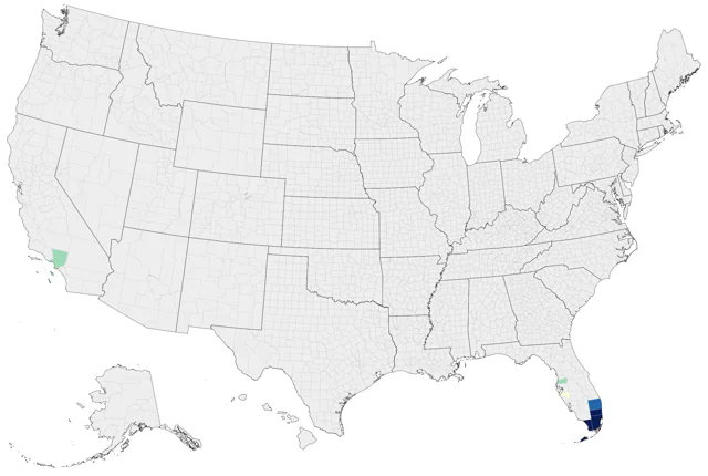 Orange-winged Amazon county map