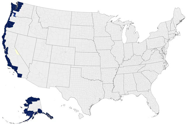Pelagic Cormorant county map