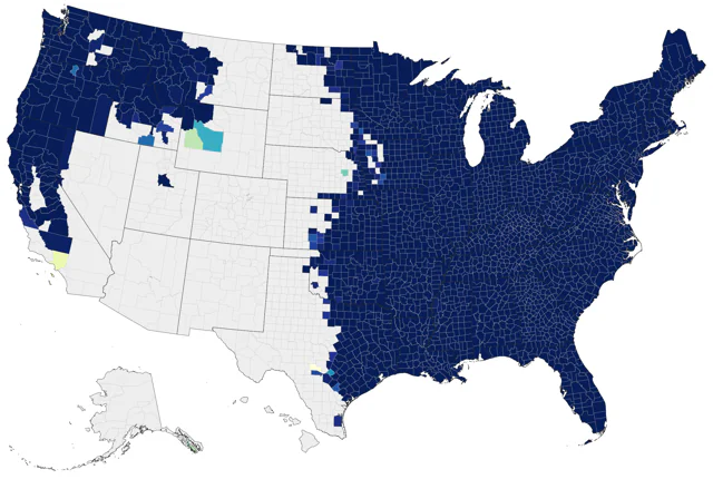 Pileated Woodpecker county map