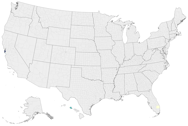Red-and-green Macaw county map