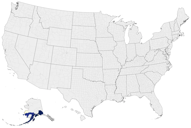 Red-faced Cormorant county map