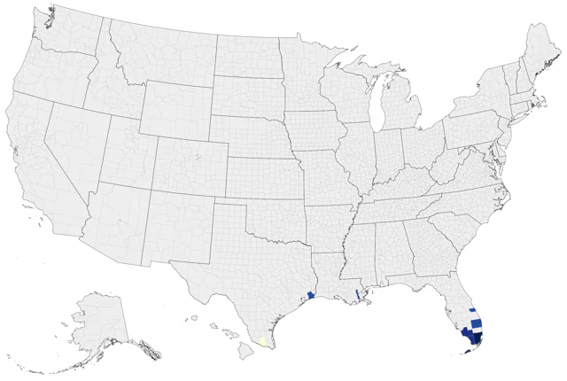 Red-legged Honeycreeper county map