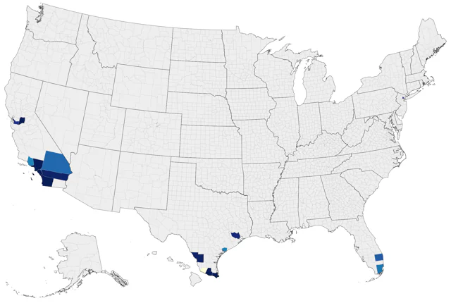 Red-lored Amazon county map