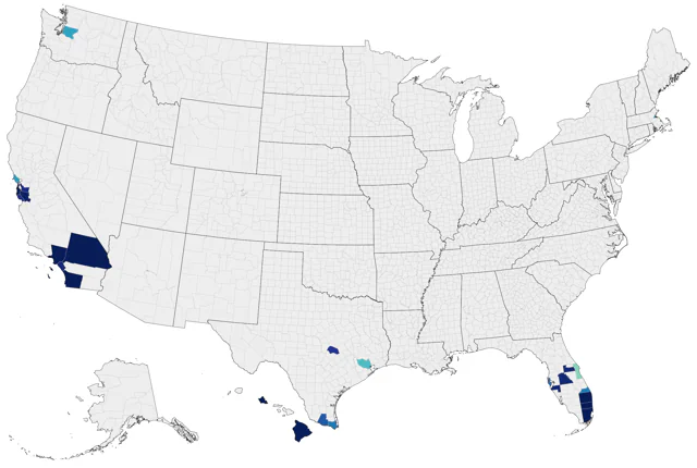 Red-masked Parakeet county map