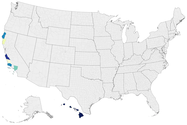 Red-tailed Tropicbird county map