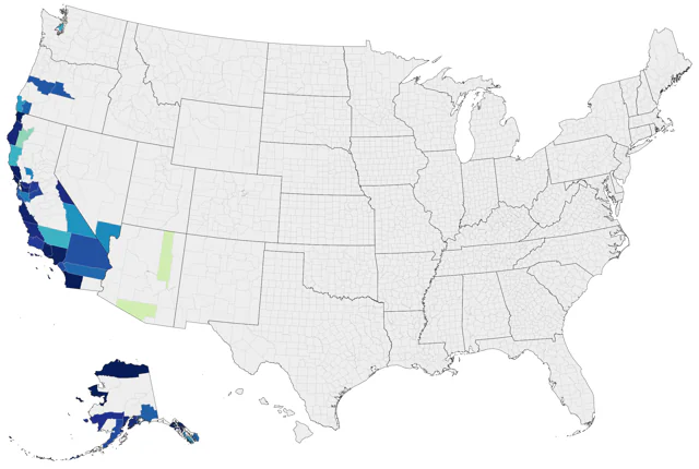 Red-throated Pipit county map