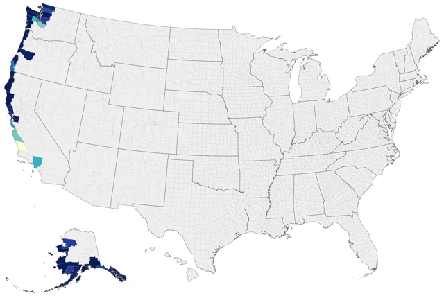 Rock Sandpiper county map