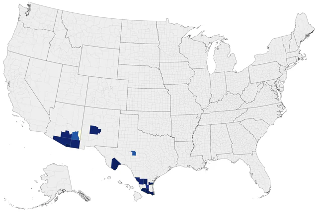 Rose-throated Becard county map
