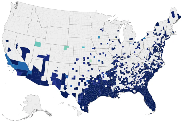 Roseate Spoonbill county map