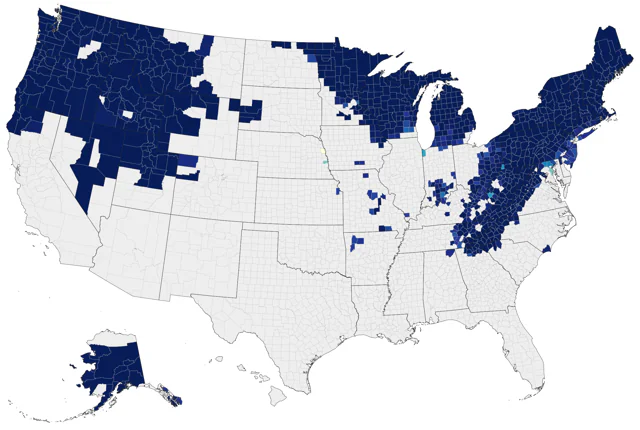 Ruffed Grouse county map