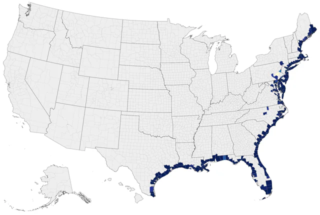 Seaside Sparrow county map