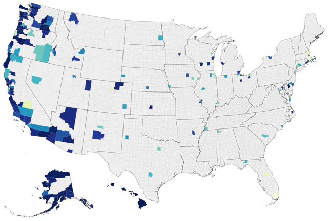 Sharp-tailed Sandpiper county map