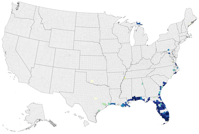 Shiny Cowbird county map