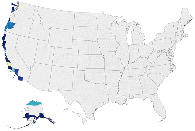 Short-tailed Albatross county map