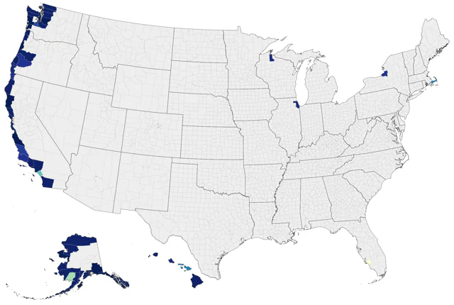 Short-tailed Shearwater county map