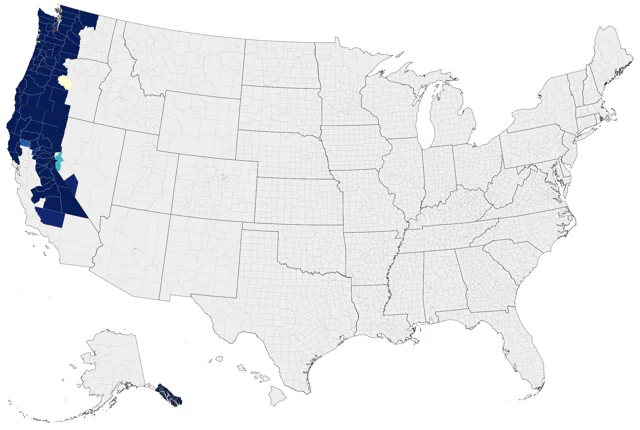Sooty Grouse county map