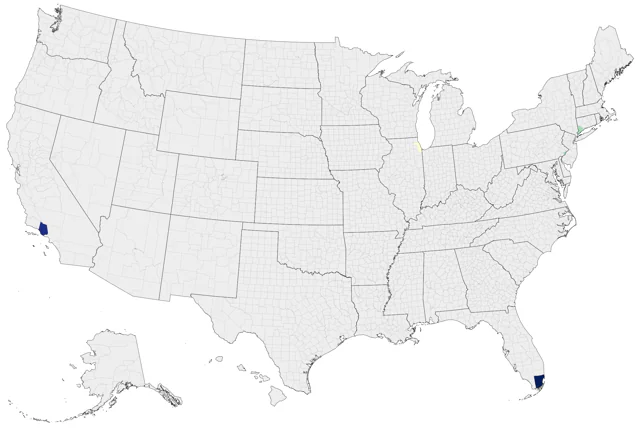 Southern Red Bishop county map
