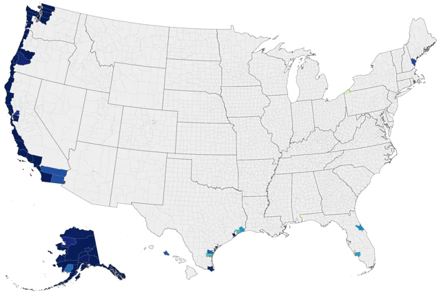 Surfbird county map