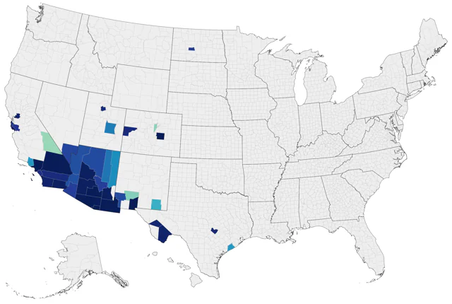 Thick-billed Kingbird county map